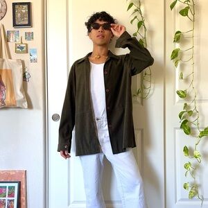 Vintage Y2K Olive Button-Up Shirt Jacket